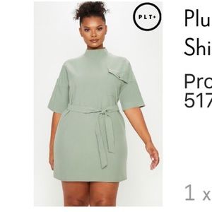 Plus Size Khaki Cargo Popper Belted Shift Dress